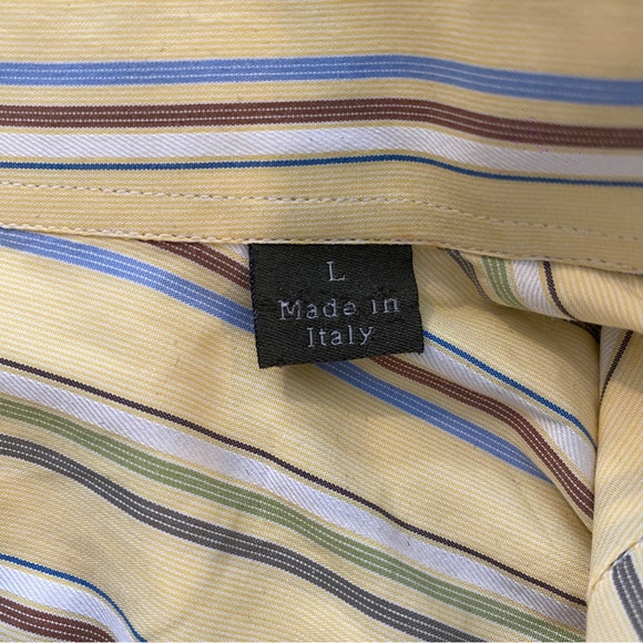 Ermenegildo Zegna Men’s Large Yellow/Blue Striped Button Front Shirt ItalyCott - Picture 6 of 7